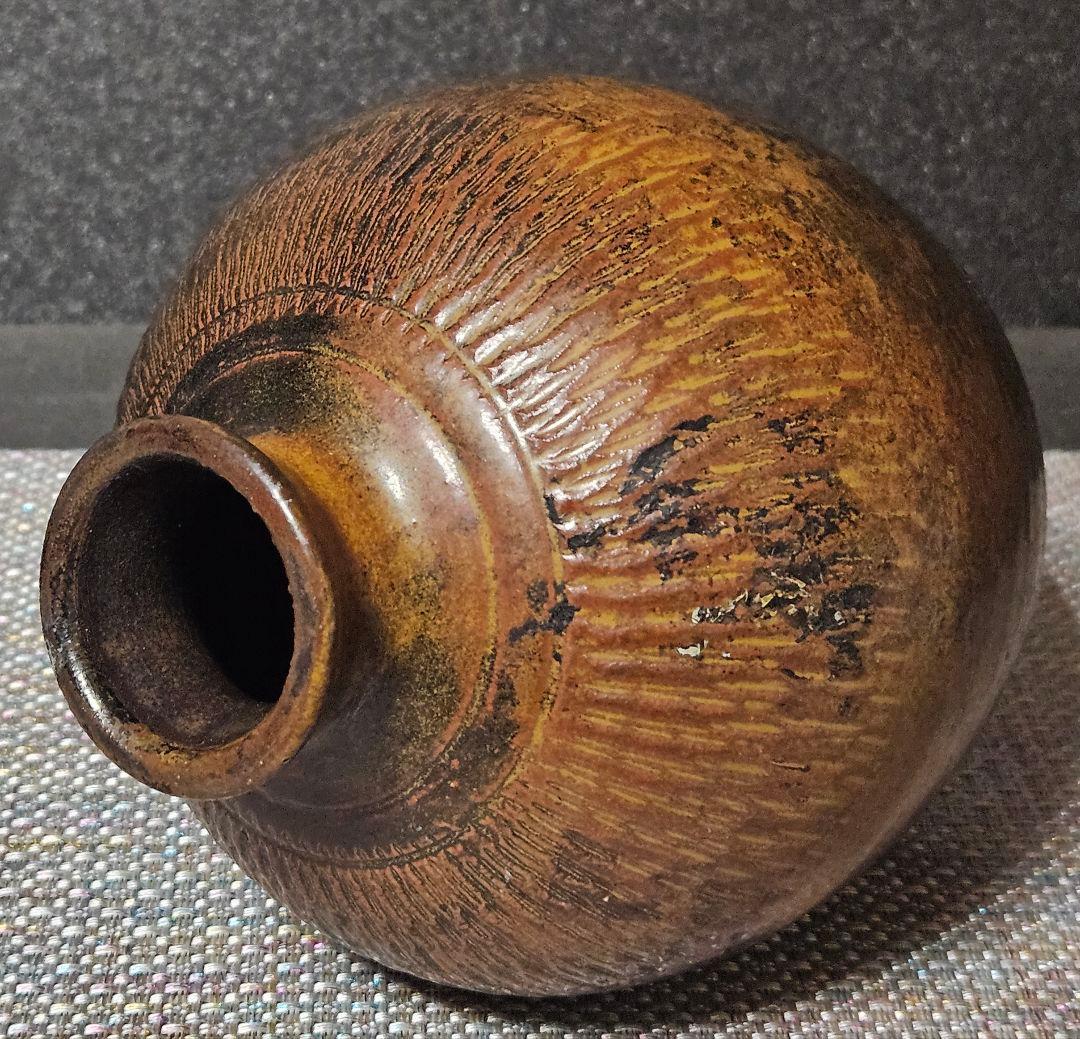 江戸時代　宮城　古上野目焼　鉋目　トビカンナ文様　徳利　壺　花入れ　大堀相馬焼