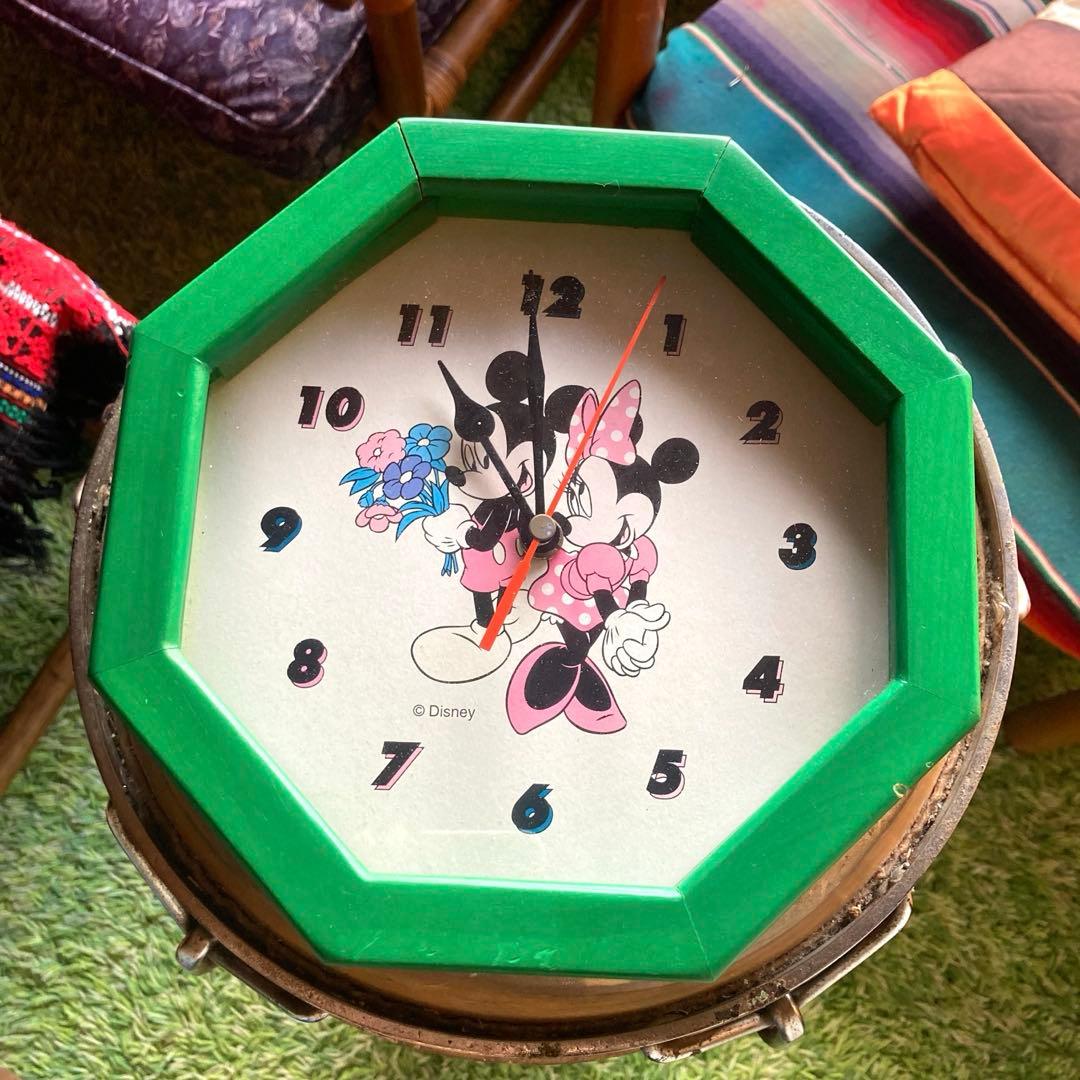 レア antique Disney Mickey& Minnie clock 緑