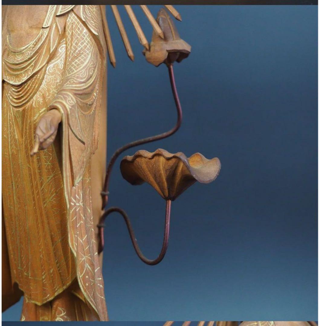 送料無料　時代物　柘植/黄楊　細密彫刻阿弥陀如来立像　高さ33.5ｃｍ