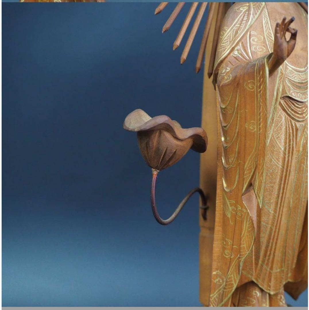 送料無料　時代物　柘植/黄楊　細密彫刻阿弥陀如来立像　高さ33.5ｃｍ