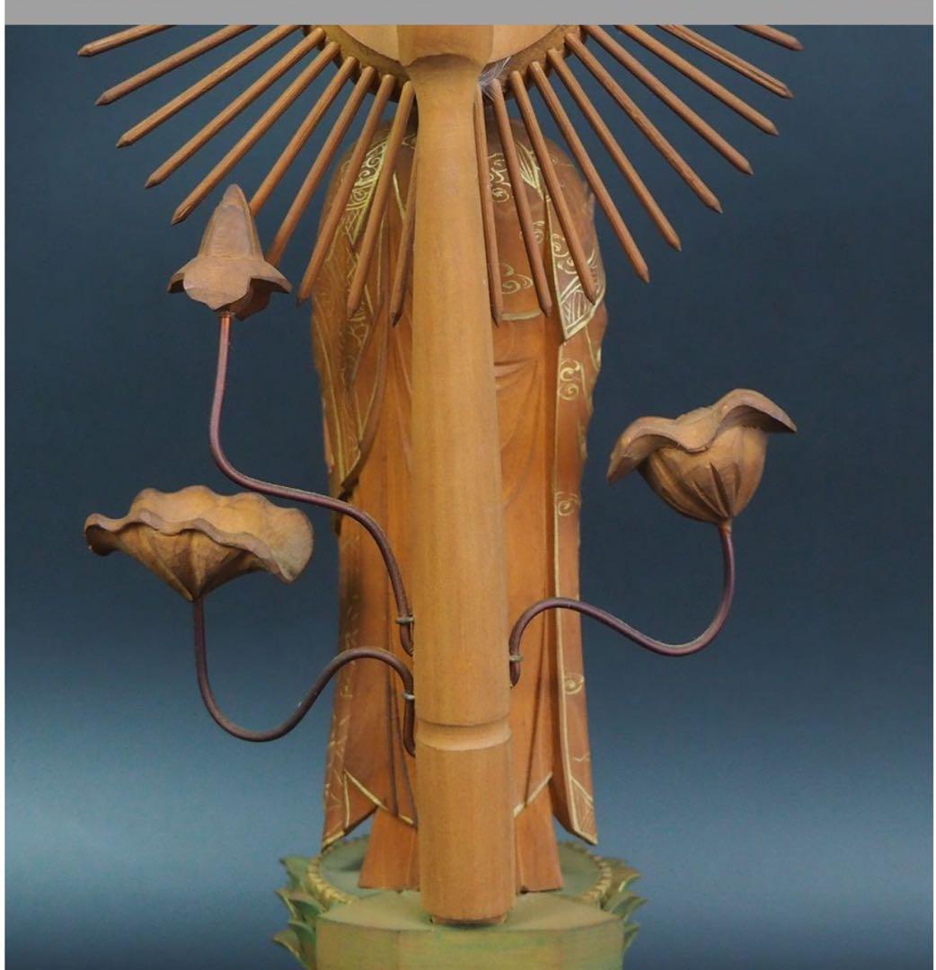 送料無料　時代物　柘植/黄楊　細密彫刻阿弥陀如来立像　高さ33.5ｃｍ