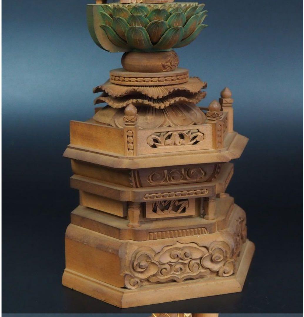 送料無料　時代物　柘植/黄楊　細密彫刻阿弥陀如来立像　高さ33.5ｃｍ