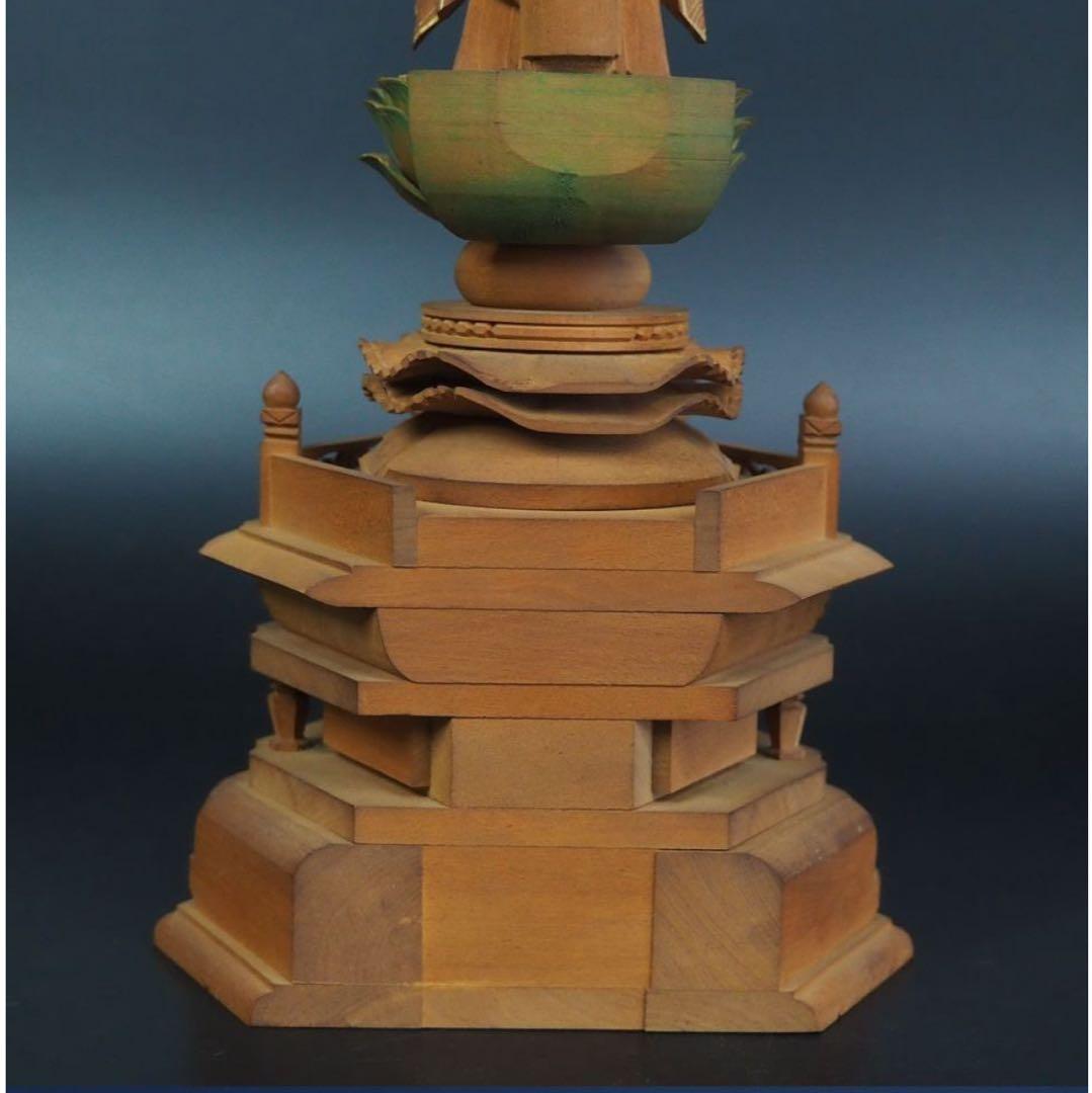 送料無料　時代物　柘植/黄楊　細密彫刻阿弥陀如来立像　高さ33.5ｃｍ