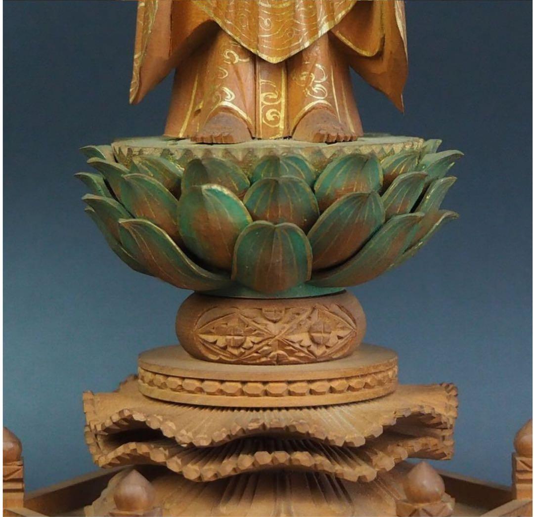 送料無料　時代物　柘植/黄楊　細密彫刻阿弥陀如来立像　高さ33.5ｃｍ