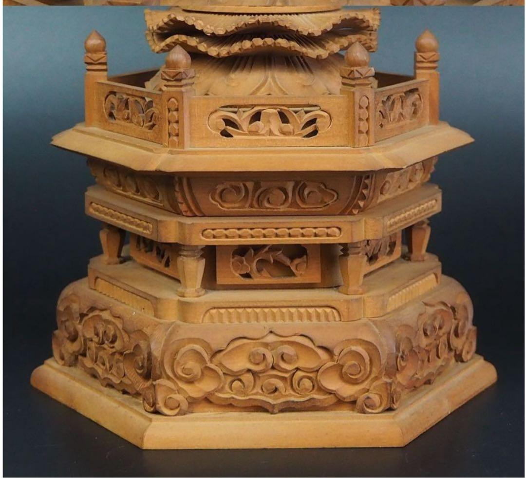 送料無料　時代物　柘植/黄楊　細密彫刻阿弥陀如来立像　高さ33.5ｃｍ