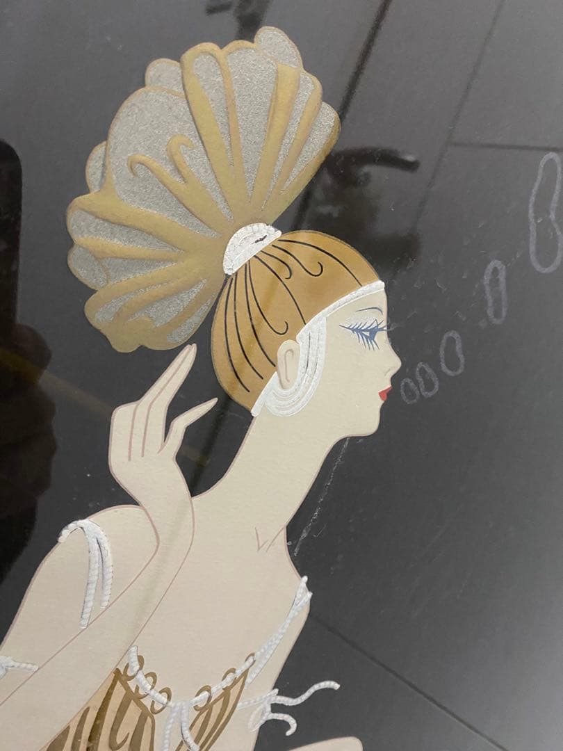 シルクスクリーン リトグラフ　エルテ　煙草を吸う女黒フレーム