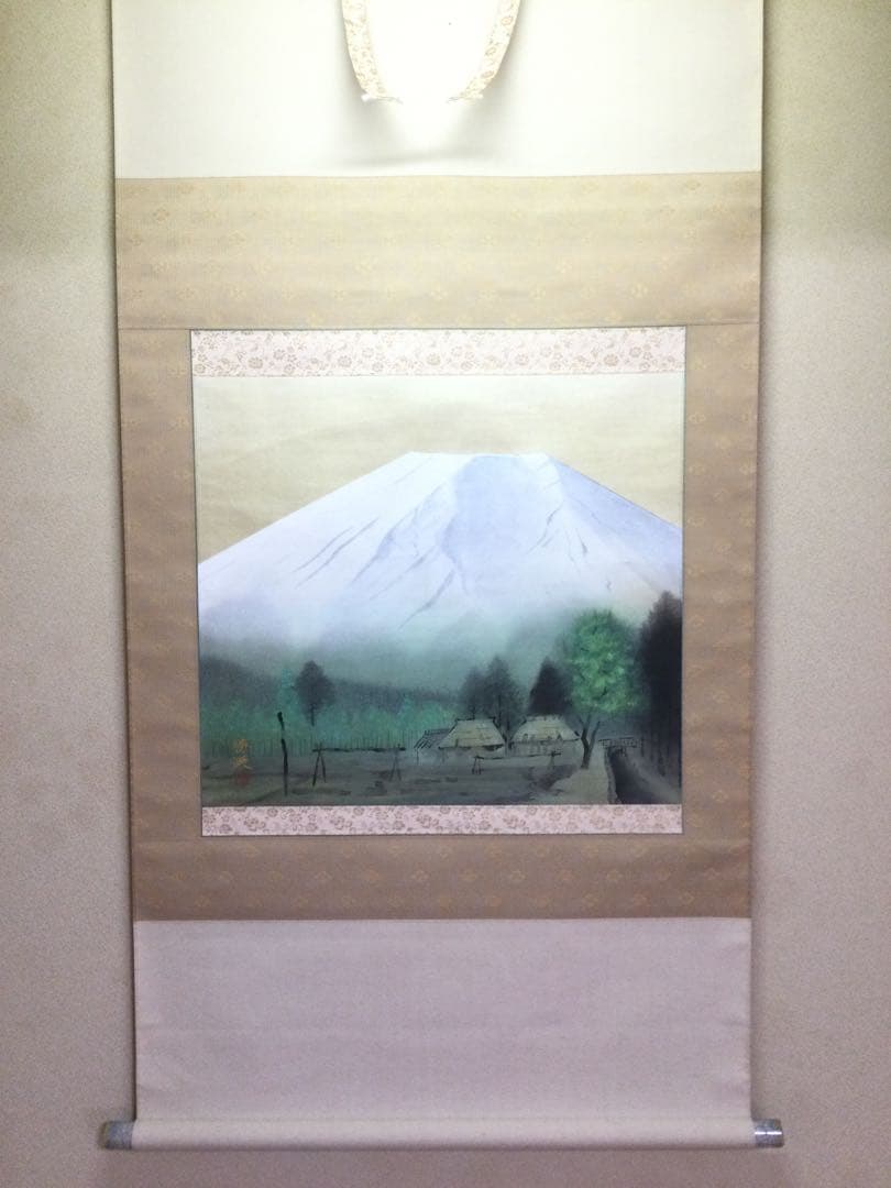 掛軸 富士 川井勝美筆 紙本肉筆 供箱 J217