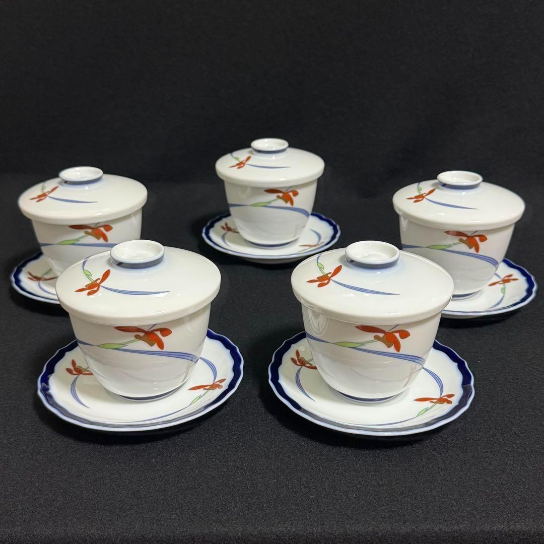 【希少/未使用】香蘭社　オーキッドレース　蒸碗　5客セット　茶碗蒸し