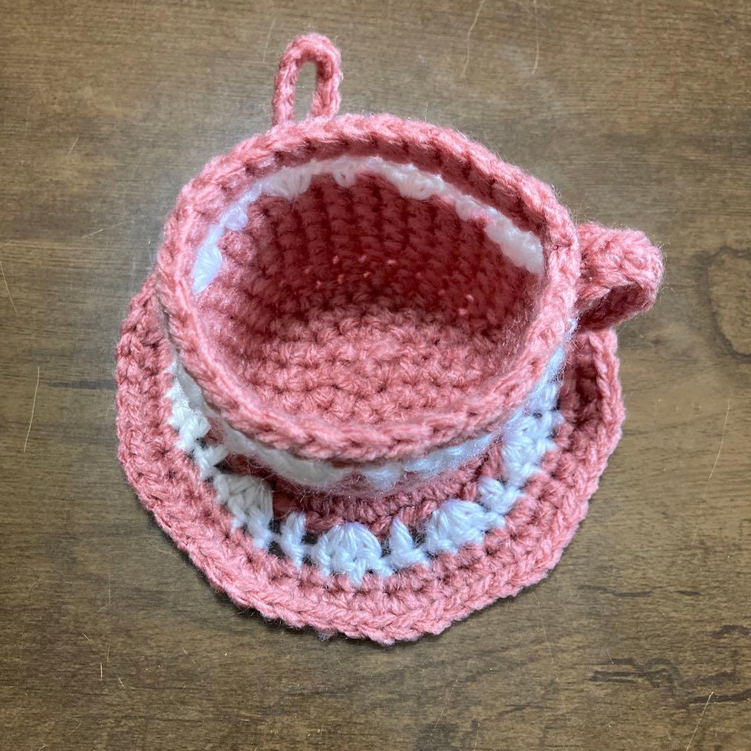 カップ&ソーサー　ハンドメイド　アクリルたわし エコたわし　小物入れ