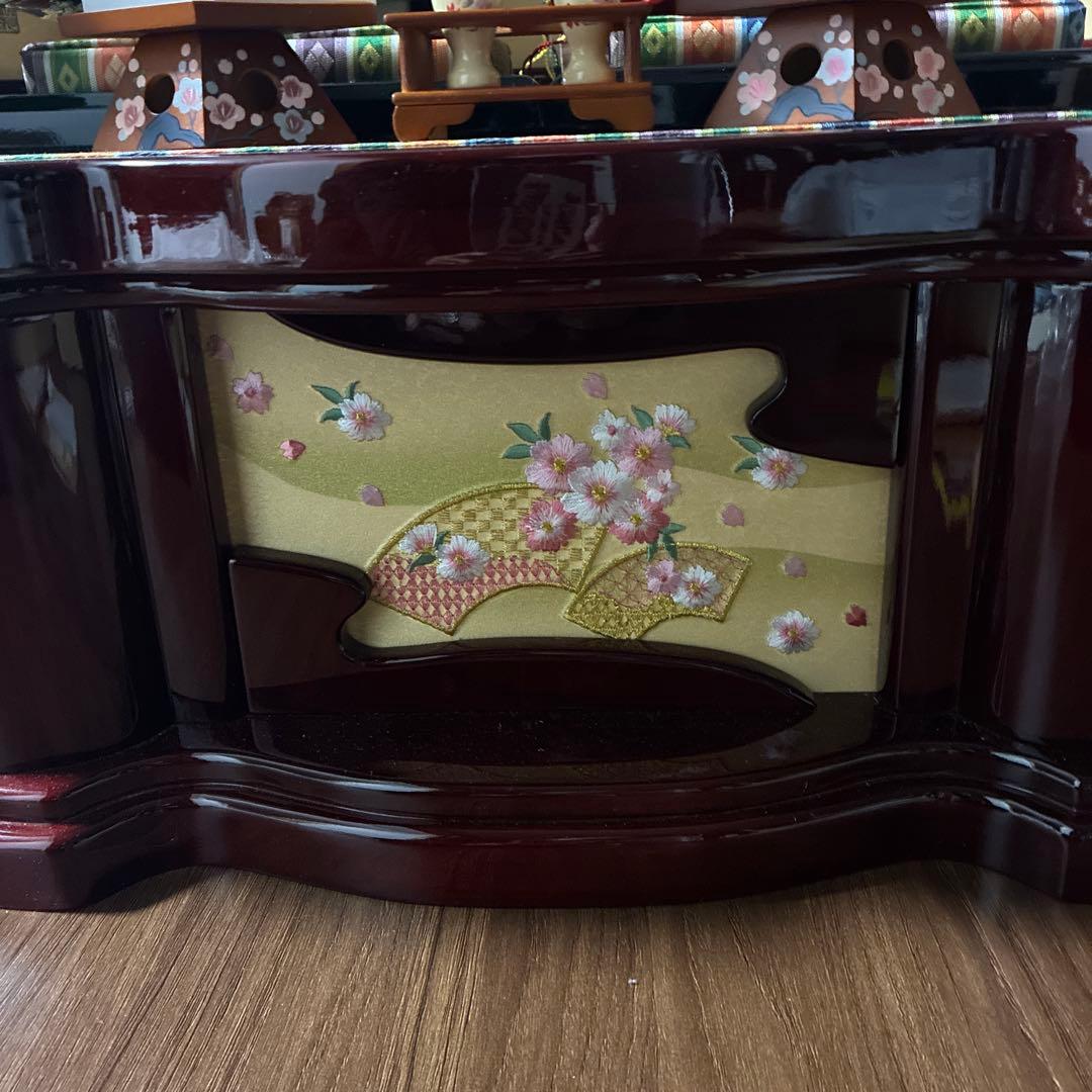 【美品】東京久月 雛人形セット 親王飾り 収納ケース付き 桜刺繍 木製