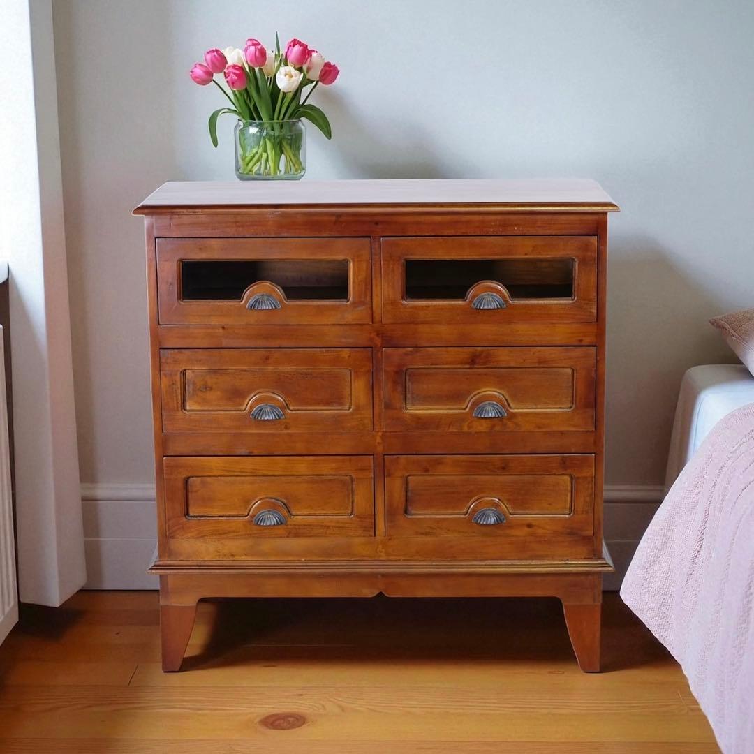 F 新品 アンティーク チェスト L カントリー リビング収納 木製 アジアン