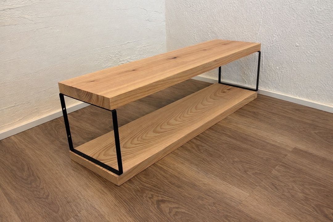 杉　無垢材 ウォルナット　アイアンラック 2段 棚 80cm｜飾り棚　無塗装