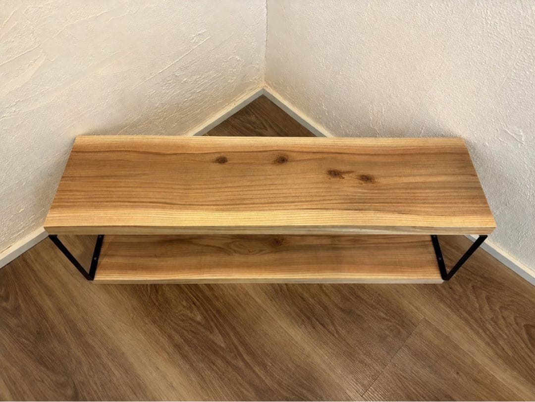 杉　無垢材 ウォルナット　アイアンラック 2段 棚 80cm｜飾り棚　無塗装