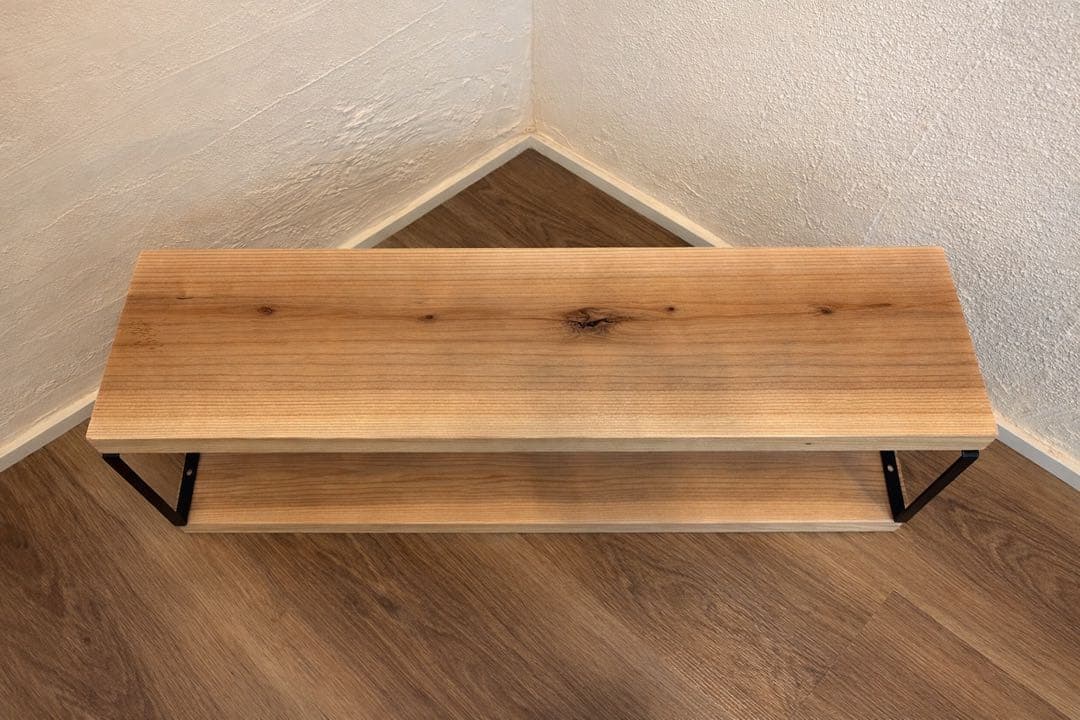 杉　無垢材 ウォルナット　アイアンラック 2段 棚 80cm｜飾り棚　無塗装