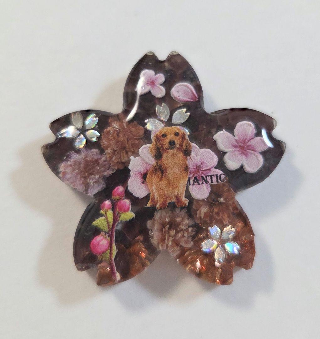 ダックスフンドちゃん桜アクセサリー✨天然石とドライフラワー入り