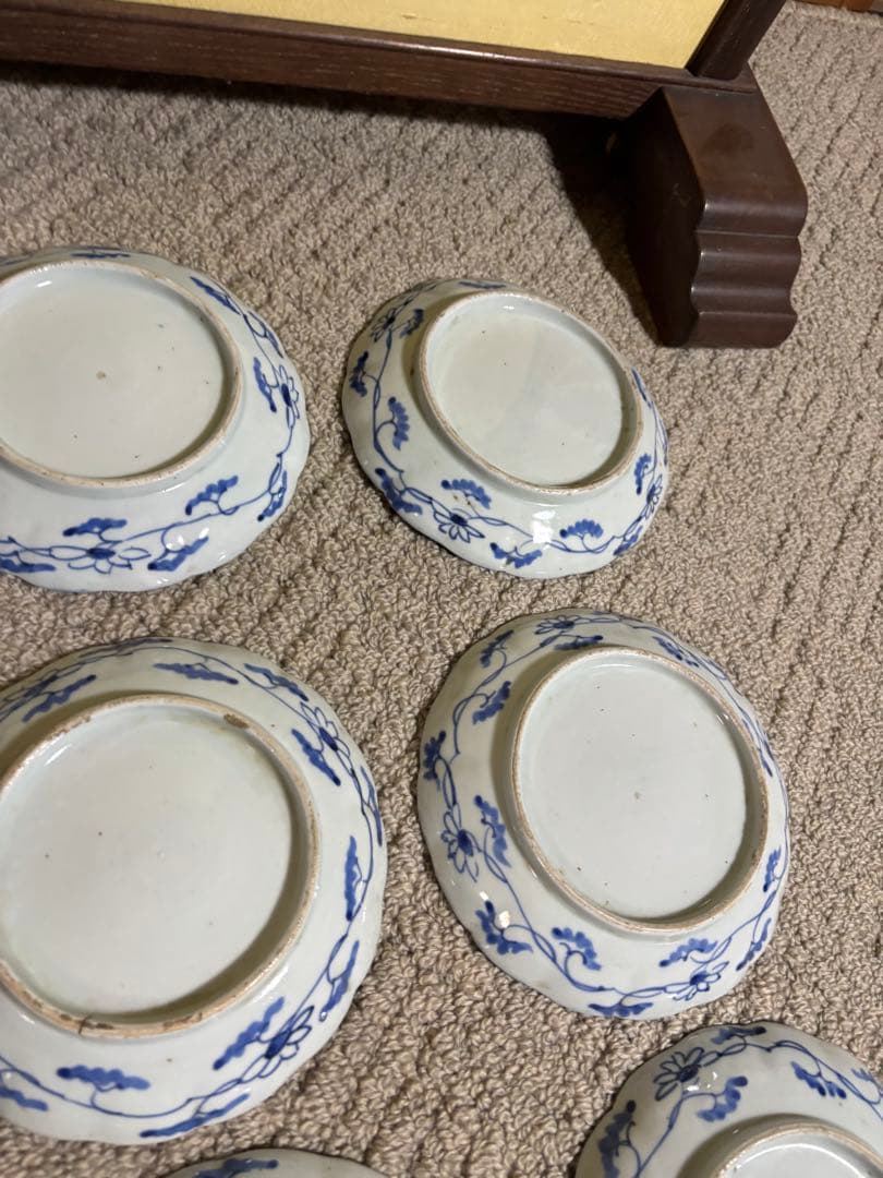 古伊万里染付芙蓉手膾皿 江戸時代 藍色 意匠 陶器 13枚 時代物 希少品