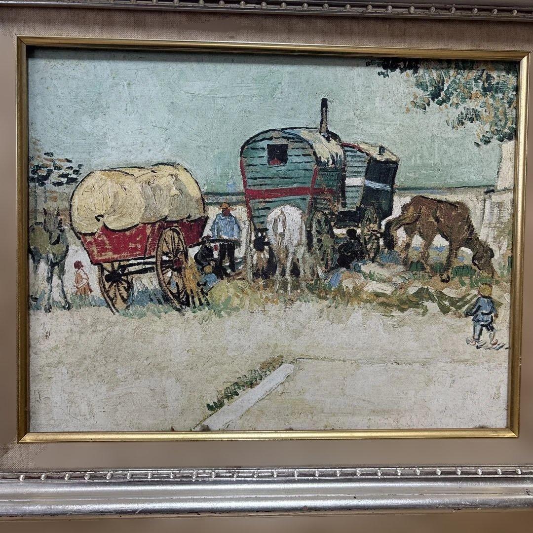 家馬車・ジプシーの野営　フィンセント・ファン・ゴッホ　額縁あり　複製画