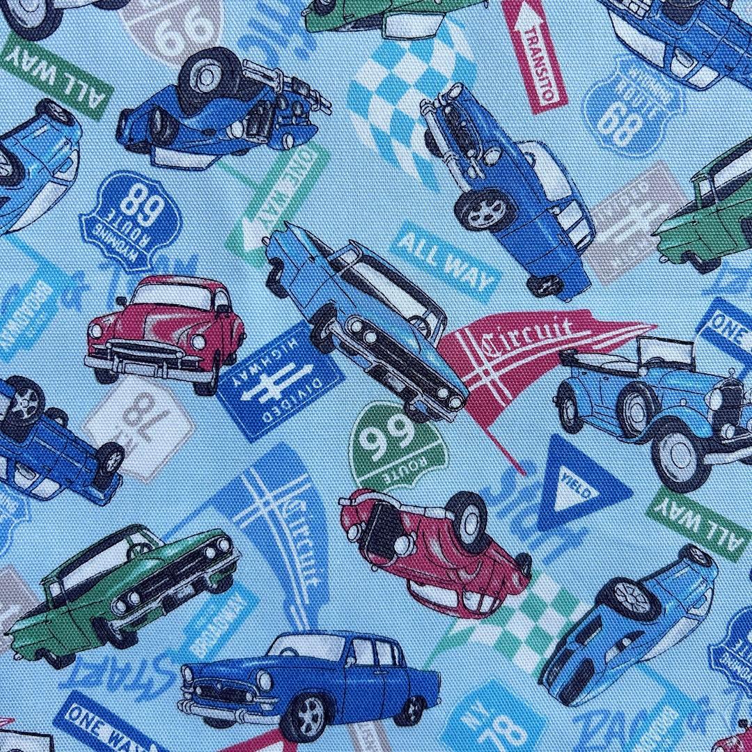 クルマ★入園入学6点セット 男の子　キルト 紺色　乗り物　車　レースカー　水色