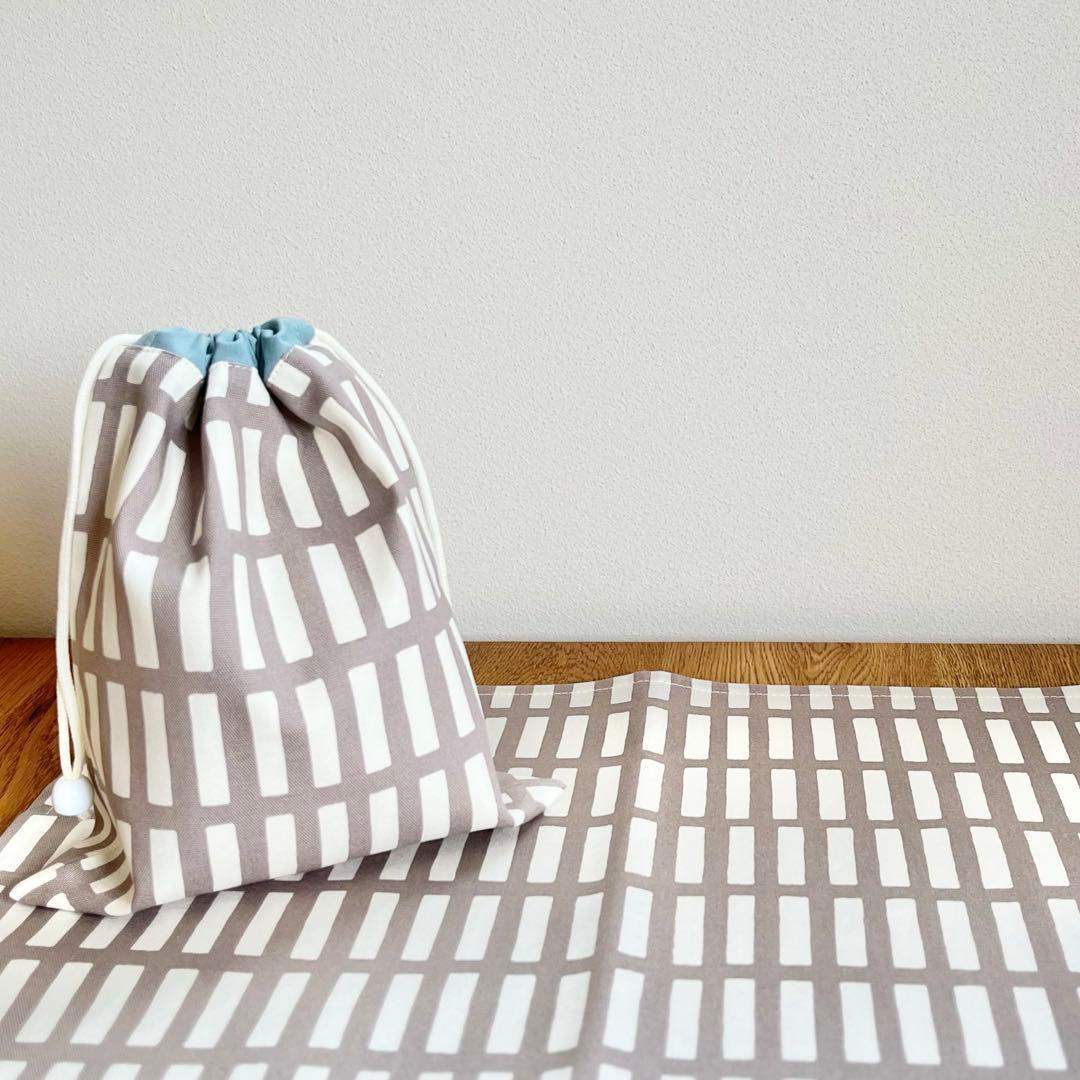 もも入園入学4点セット☆北欧ブロック グレー×ライトオリーブ