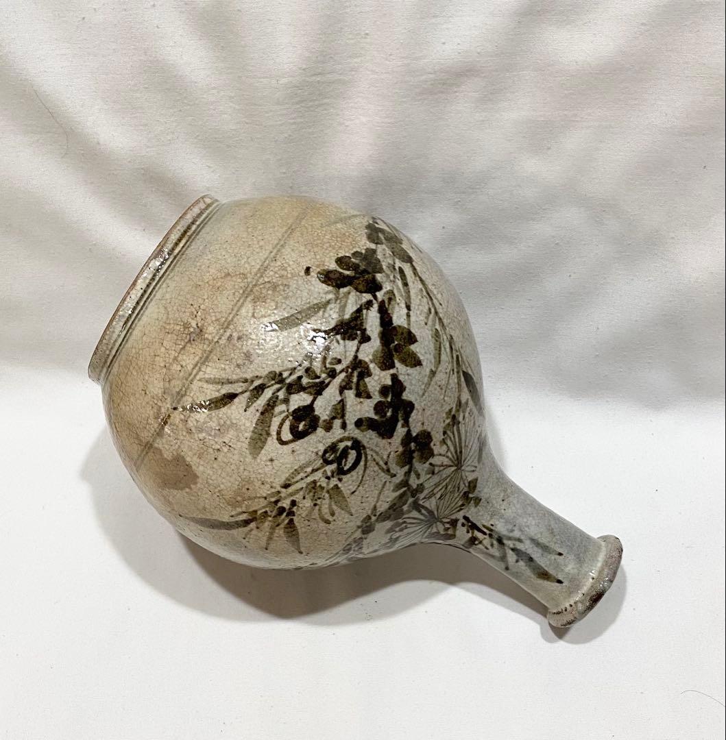 古唐津／レトロな唐津系 黒牟田　“鉄絵草花文大徳利\"