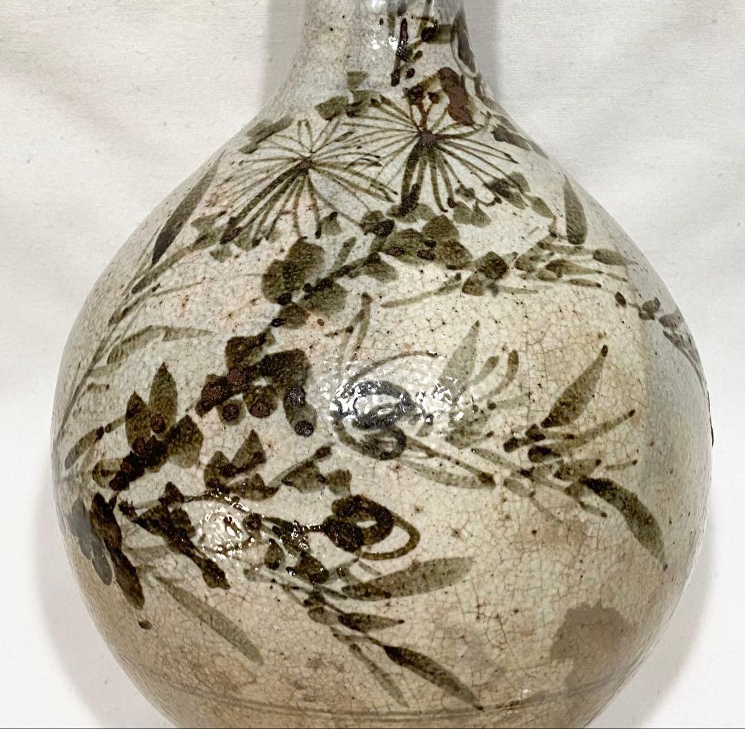 古唐津／レトロな唐津系 黒牟田　“鉄絵草花文大徳利\"