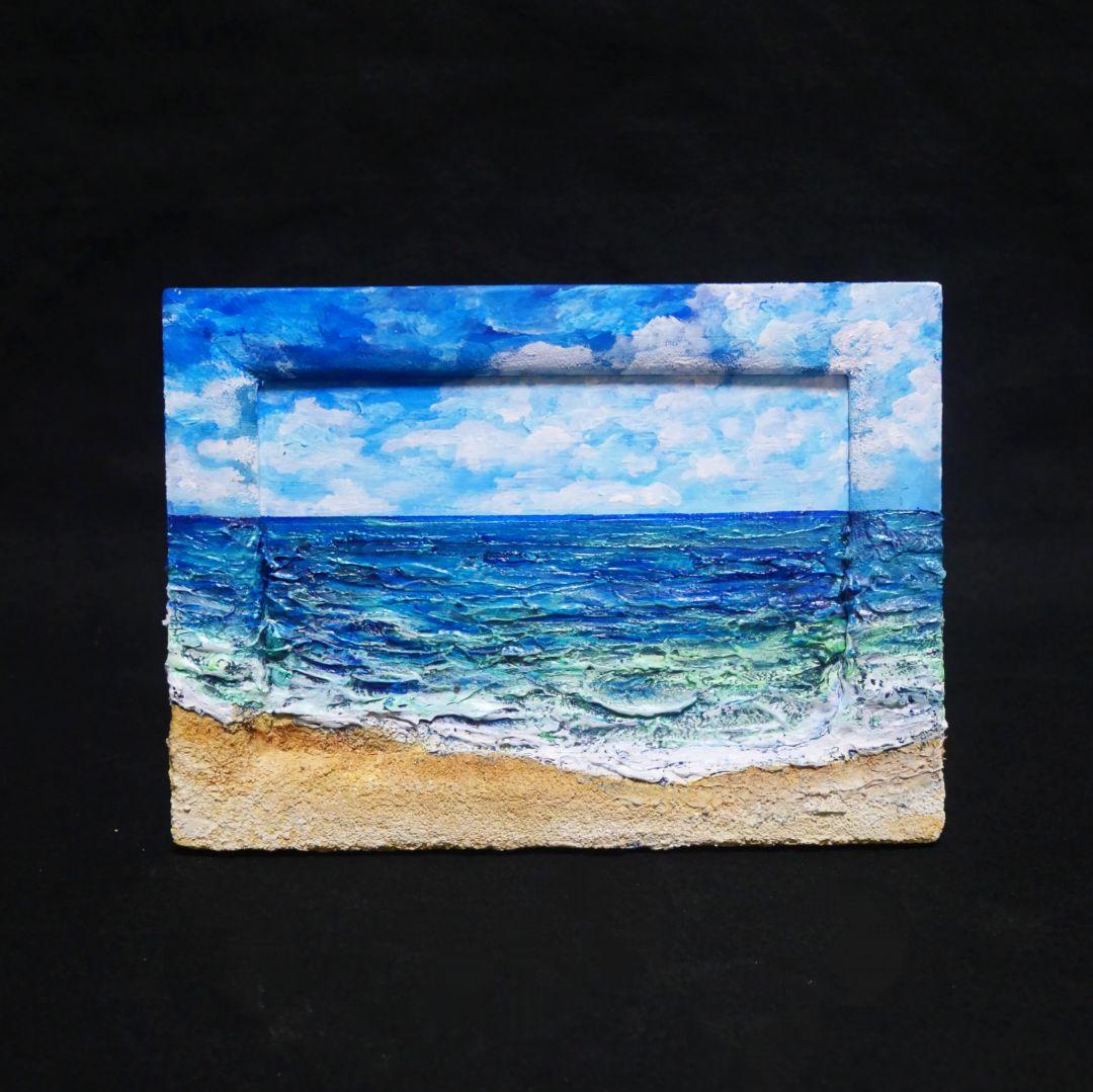 油絵 油彩 油彩画 絵 絵画 【海の砂浜】ミニ絵画