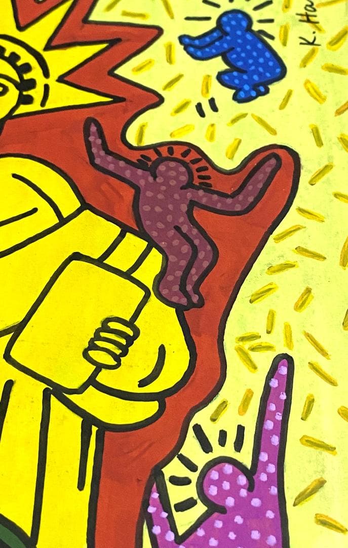 【模写】 額装付き キース・ヘリング KEITH HARING 油彩 厚紙