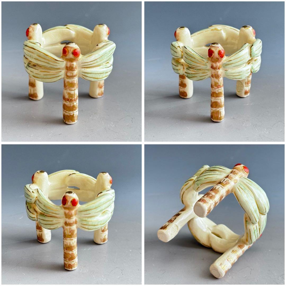 茶道具　色絵　蜻蛉　蓋置　中村秋峰　共箱　京焼　清水焼　秋　茶会　トンボ　勝蟲