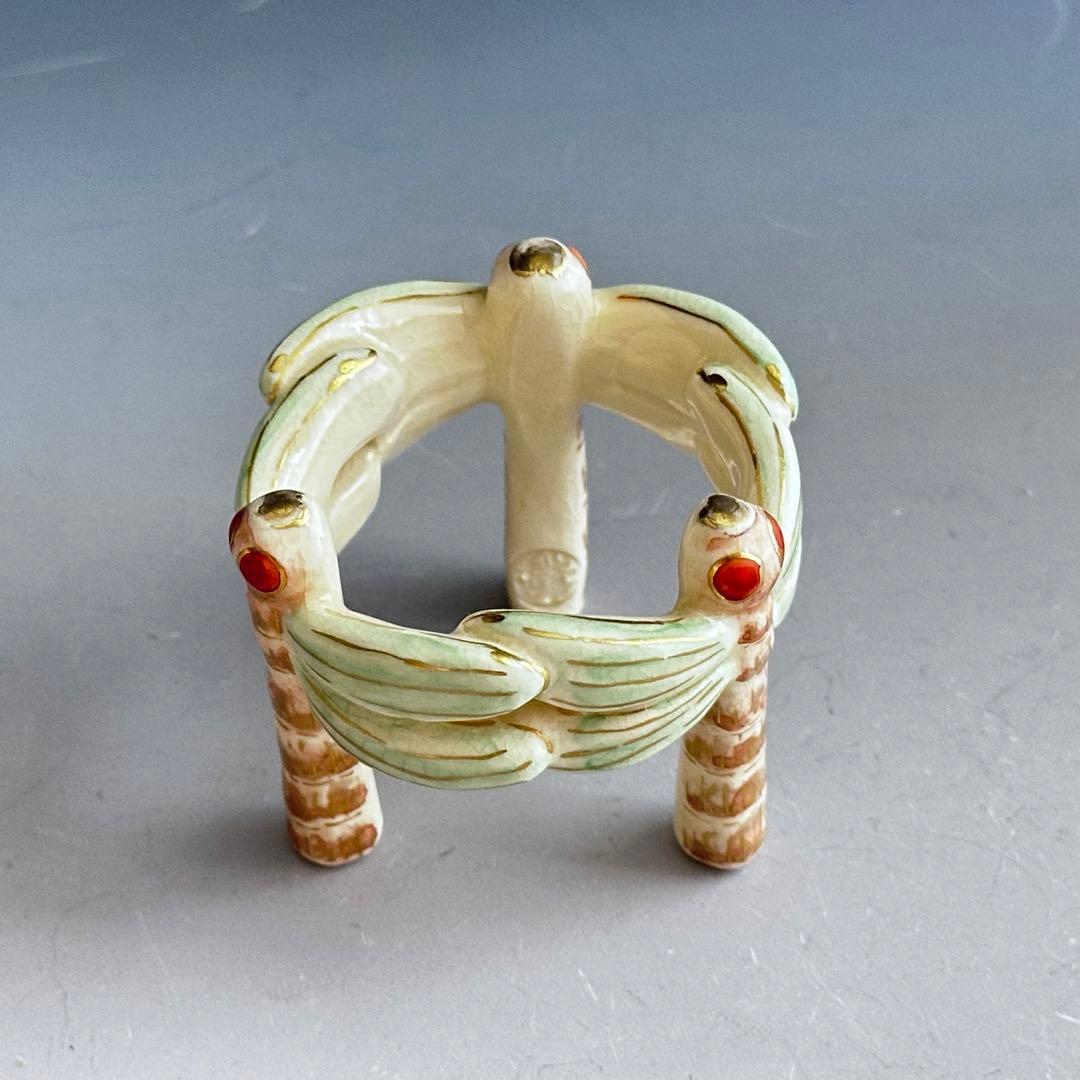 茶道具　色絵　蜻蛉　蓋置　中村秋峰　共箱　京焼　清水焼　秋　茶会　トンボ　勝蟲