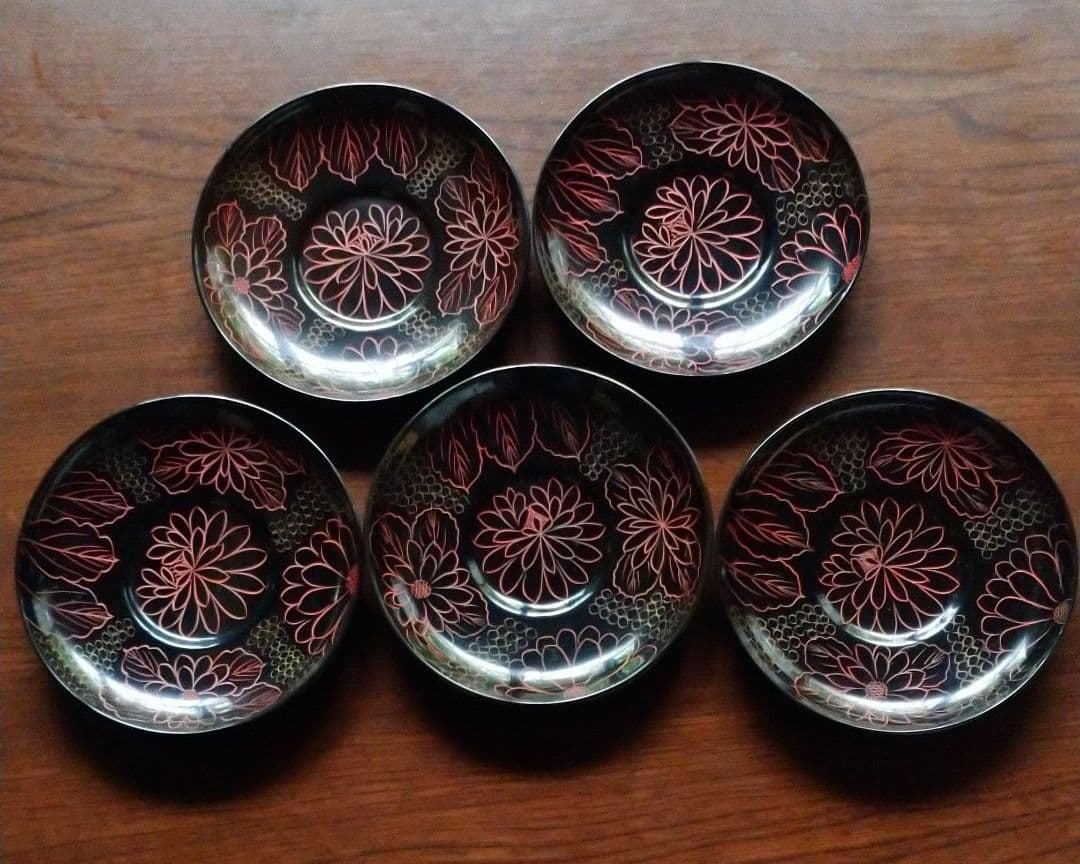 ☆新品☆越前塗 牡丹彫り 茶托 ・銘々皿揃い