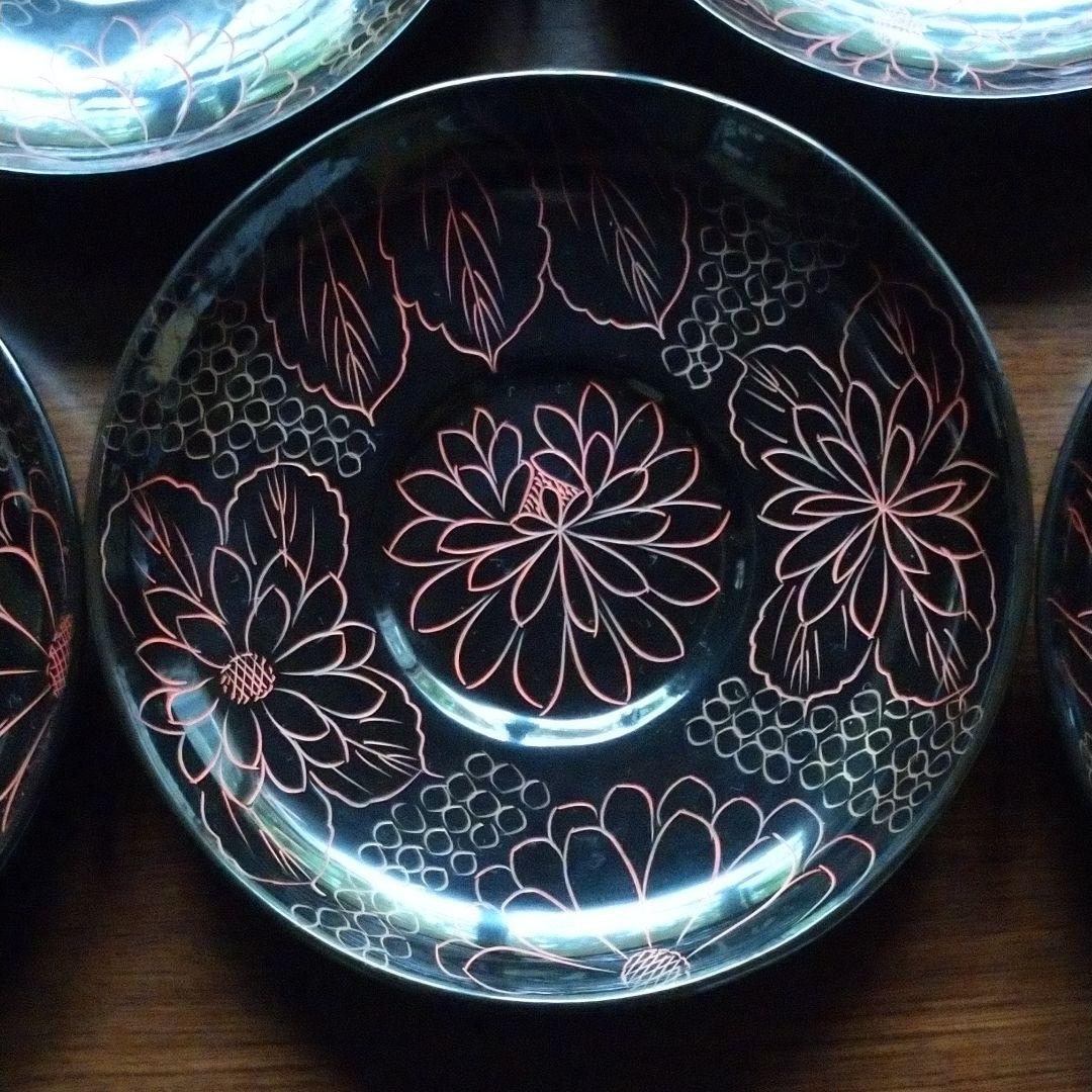 ☆新品☆越前塗 牡丹彫り 茶托 ・銘々皿揃い