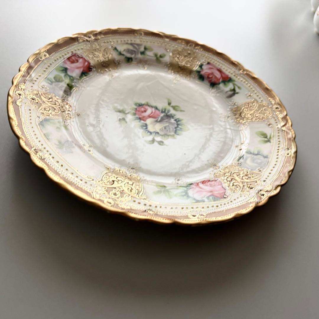 アンティーク　初期オールドノリタケ　金彩＆薔薇　華やかなジュエルプレート⁂稀少品