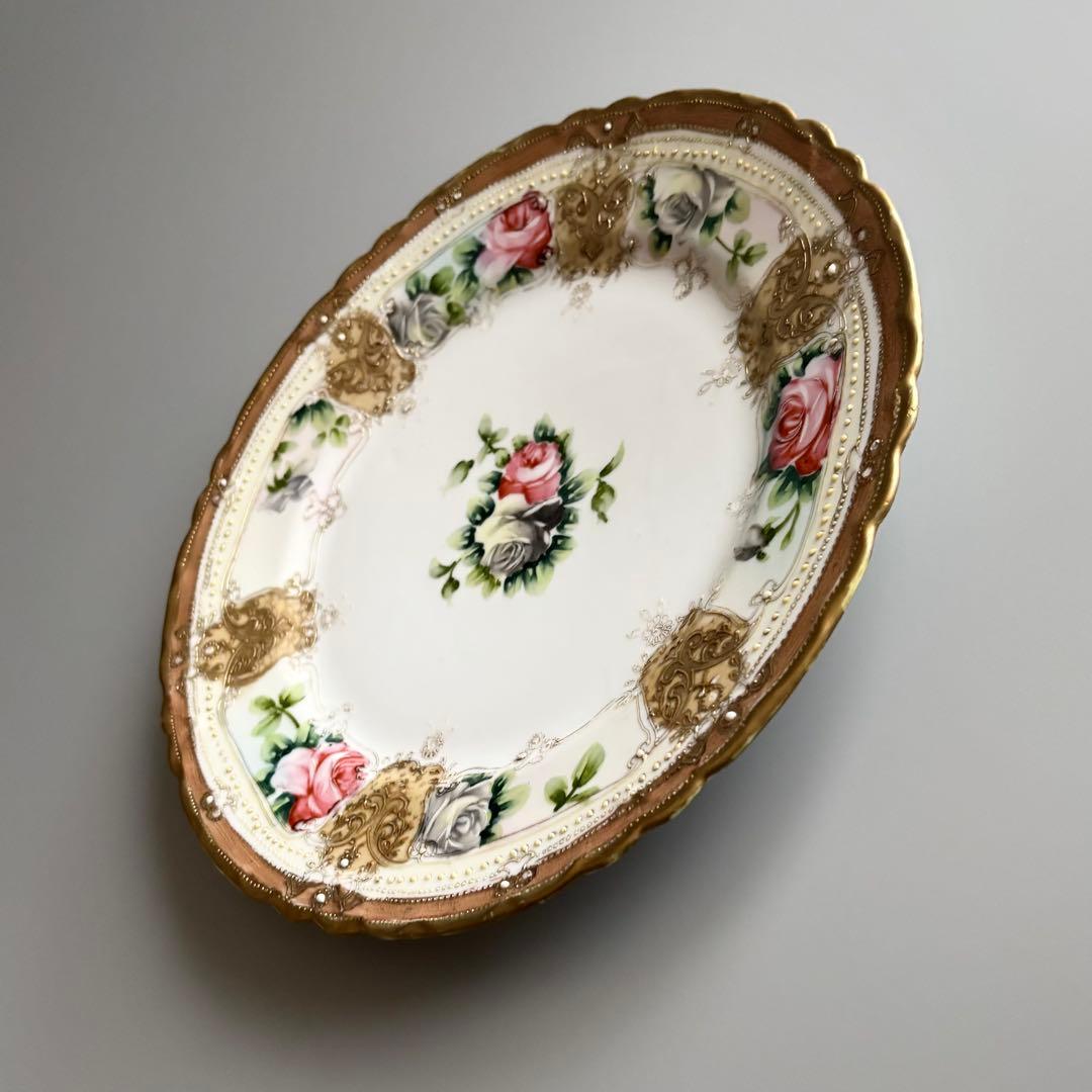 アンティーク　初期オールドノリタケ　金彩＆薔薇　華やかなジュエルプレート⁂稀少品