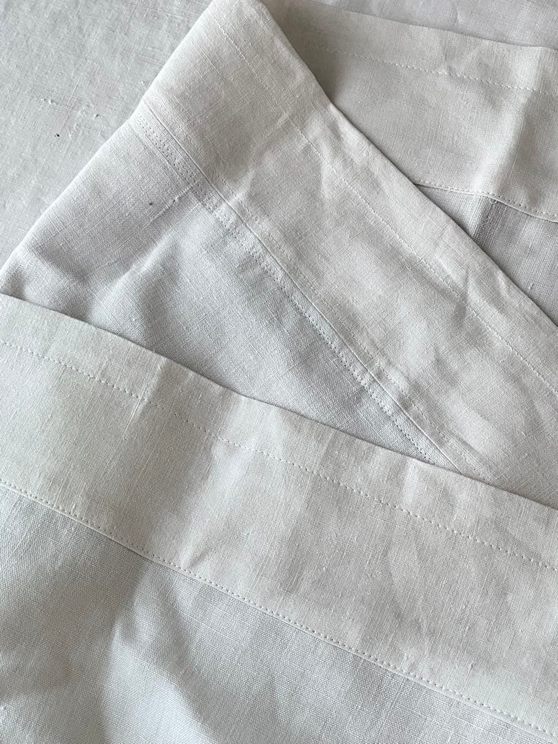 【美品】フランスアンティーク BR手刺繍 ホワイトフリルカフェカーテン 3374