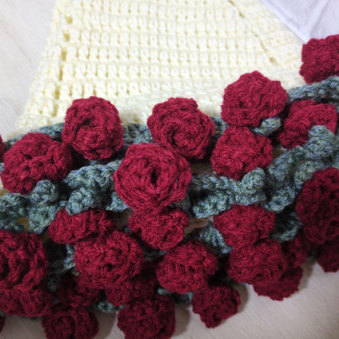 花束ブランケット　バラ　ハンドメイド　かぎ針編み