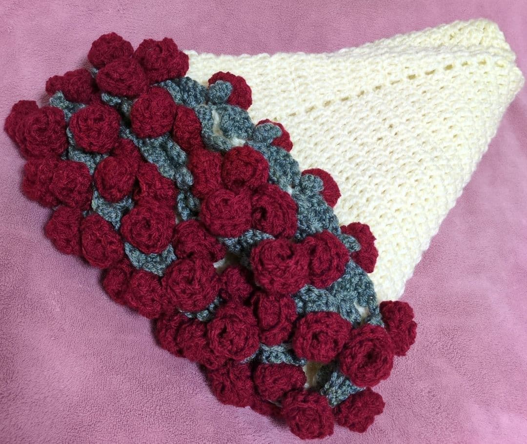 花束ブランケット　バラ　ハンドメイド　かぎ針編み