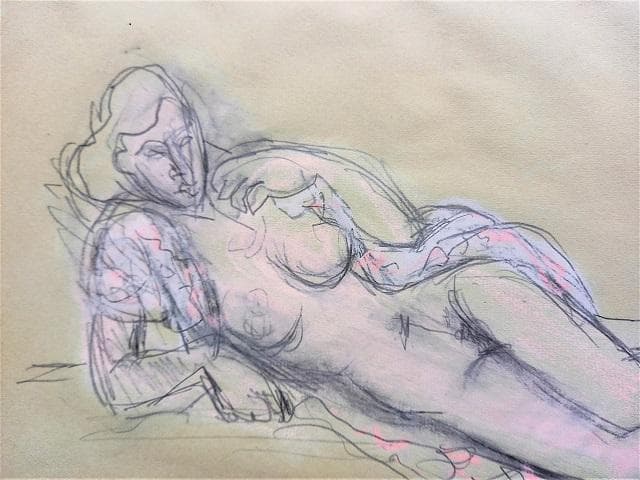 原精一　　鉛筆とパステルによる裸婦デッサン画