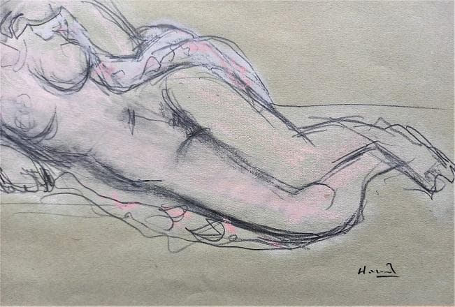 原精一　　鉛筆とパステルによる裸婦デッサン画