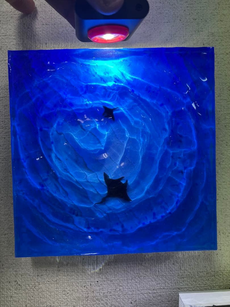 【波紋アート＃23】マンタの遊泳／水紋／15cmスクエア／枠なし