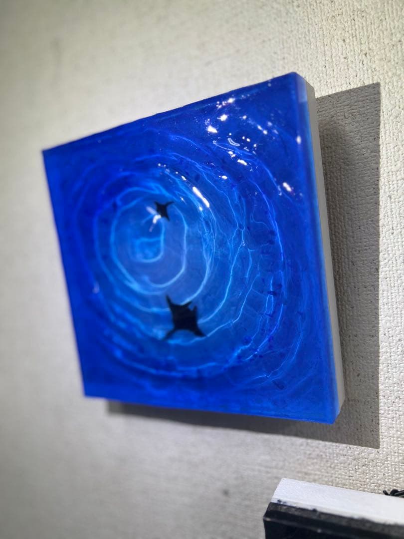 【波紋アート＃23】マンタの遊泳／水紋／15cmスクエア／枠なし