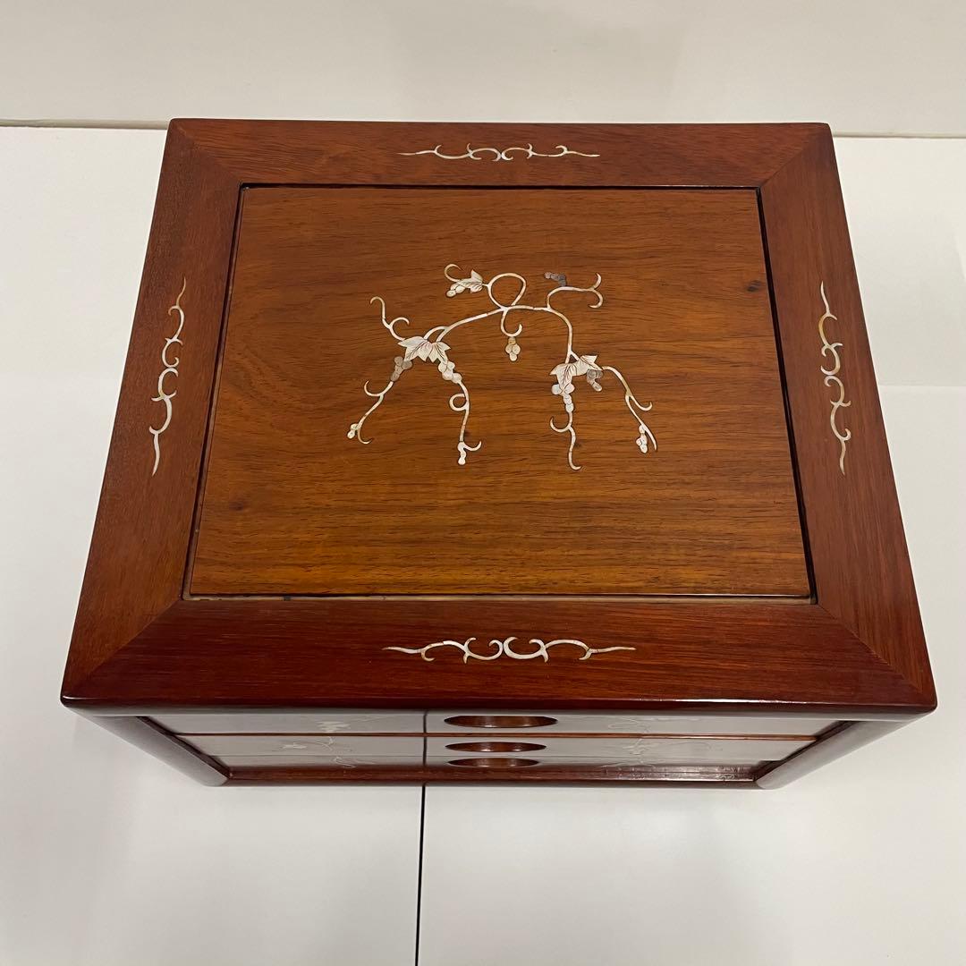 卓上チェスト 3段 唐木 引き出し 総無垢材 アンティーク 小物入れ 木製