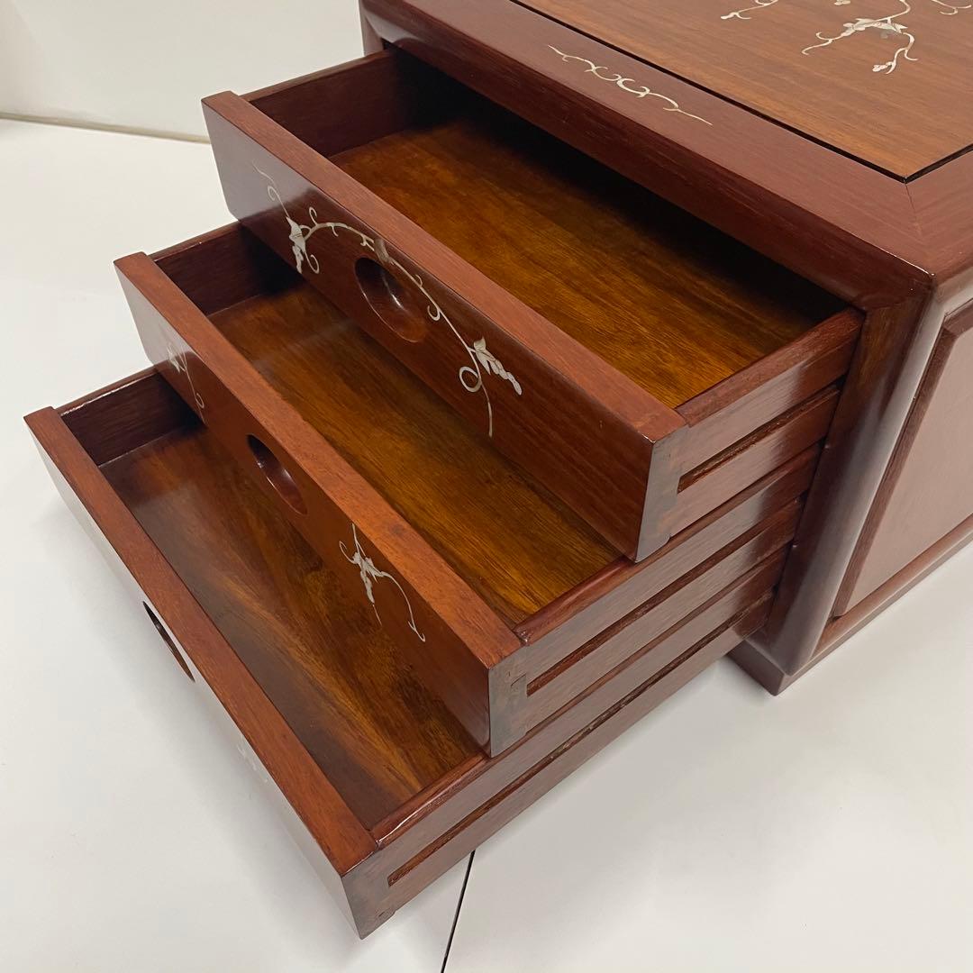 卓上チェスト 3段 唐木 引き出し 総無垢材 アンティーク 小物入れ 木製