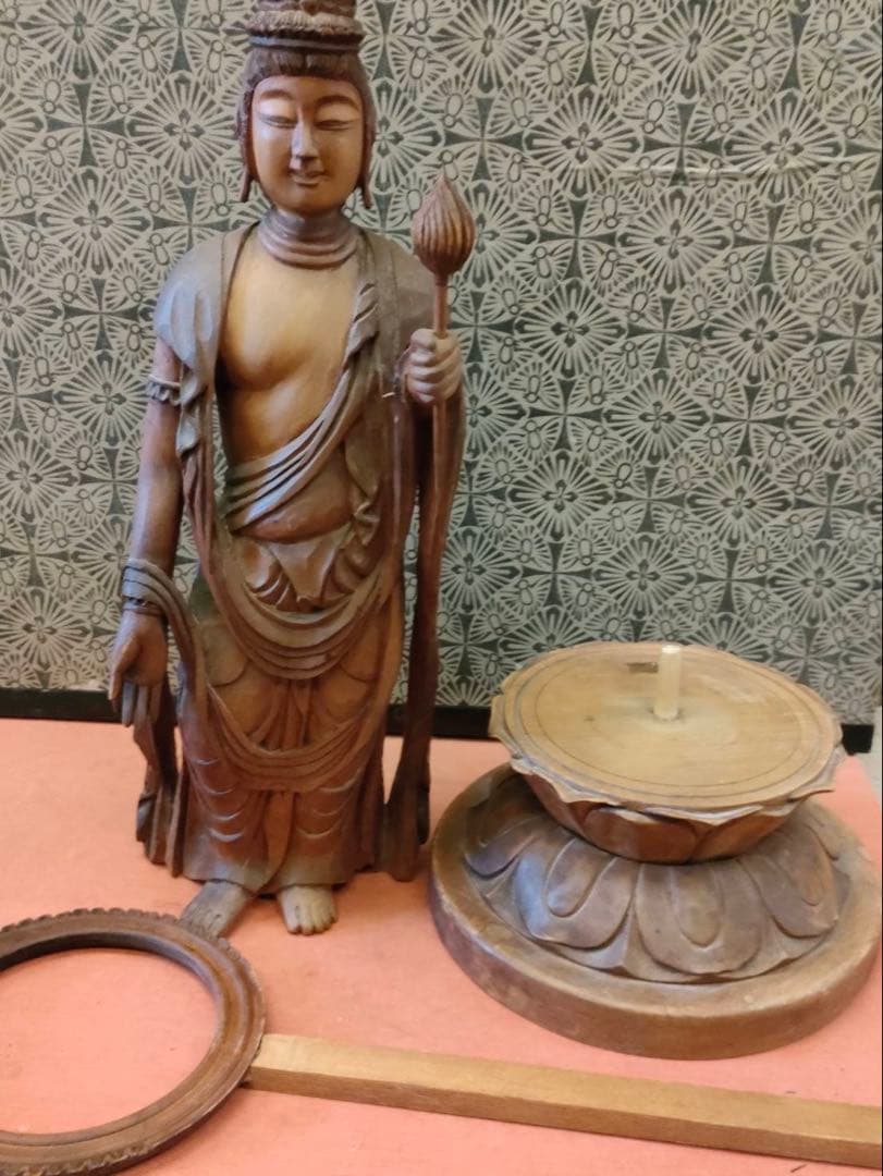 木彫り観音様 和彫 昭和レトロ 高さ53㎝