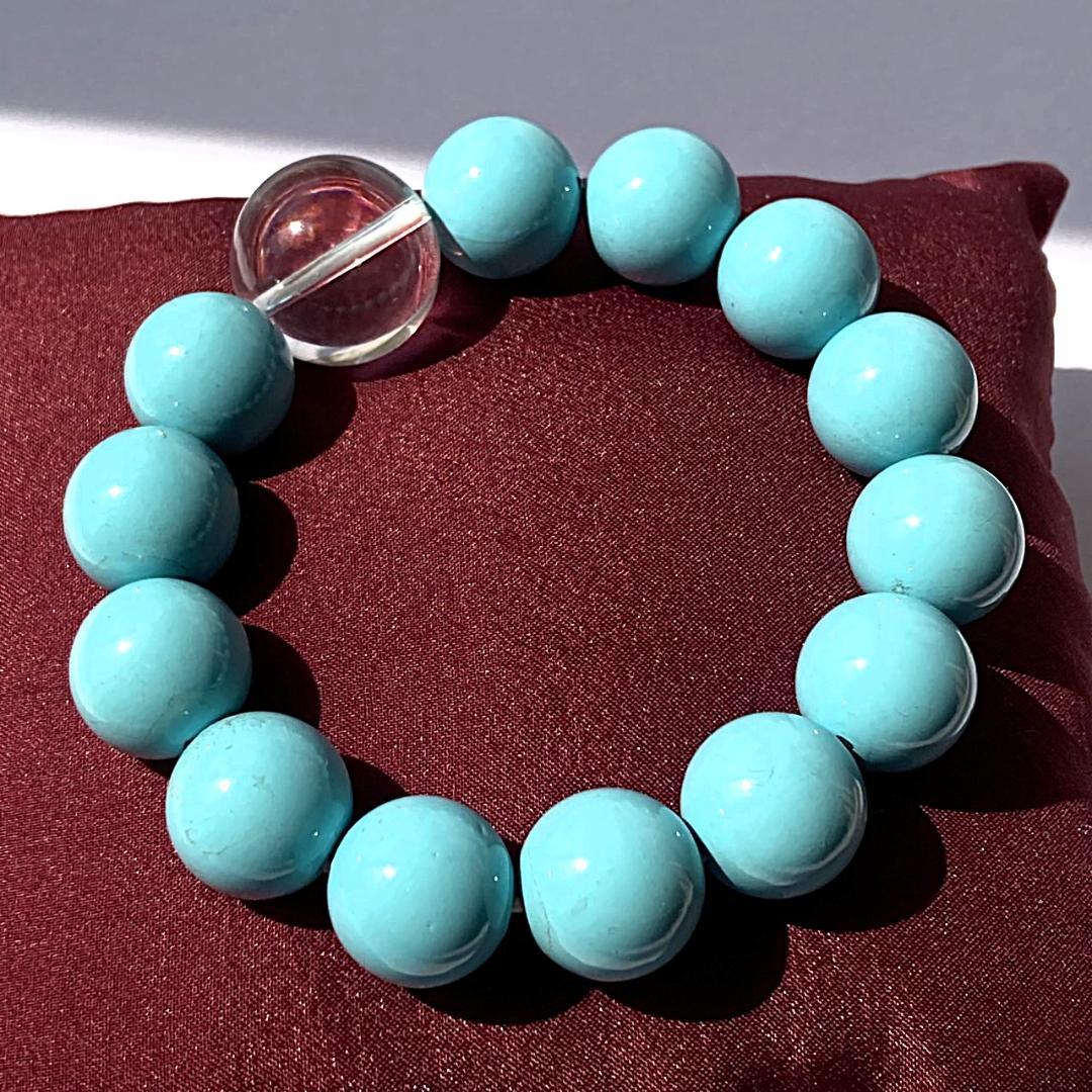 【海の輝き、守護の青】シェルパールと水晶 天然石ブレスレット