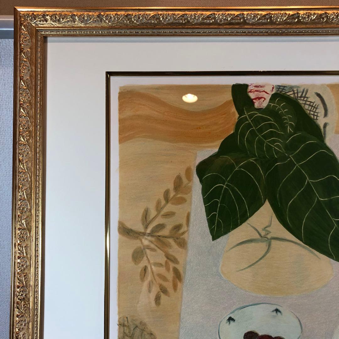 ボンコンパン　「テーブルの上の観葉植物」 リトグラフ　直筆サイン入り　額付　美品