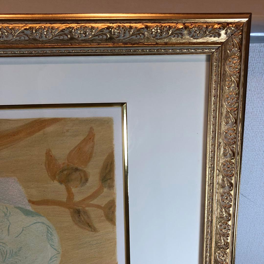 ボンコンパン　「テーブルの上の観葉植物」 リトグラフ　直筆サイン入り　額付　美品