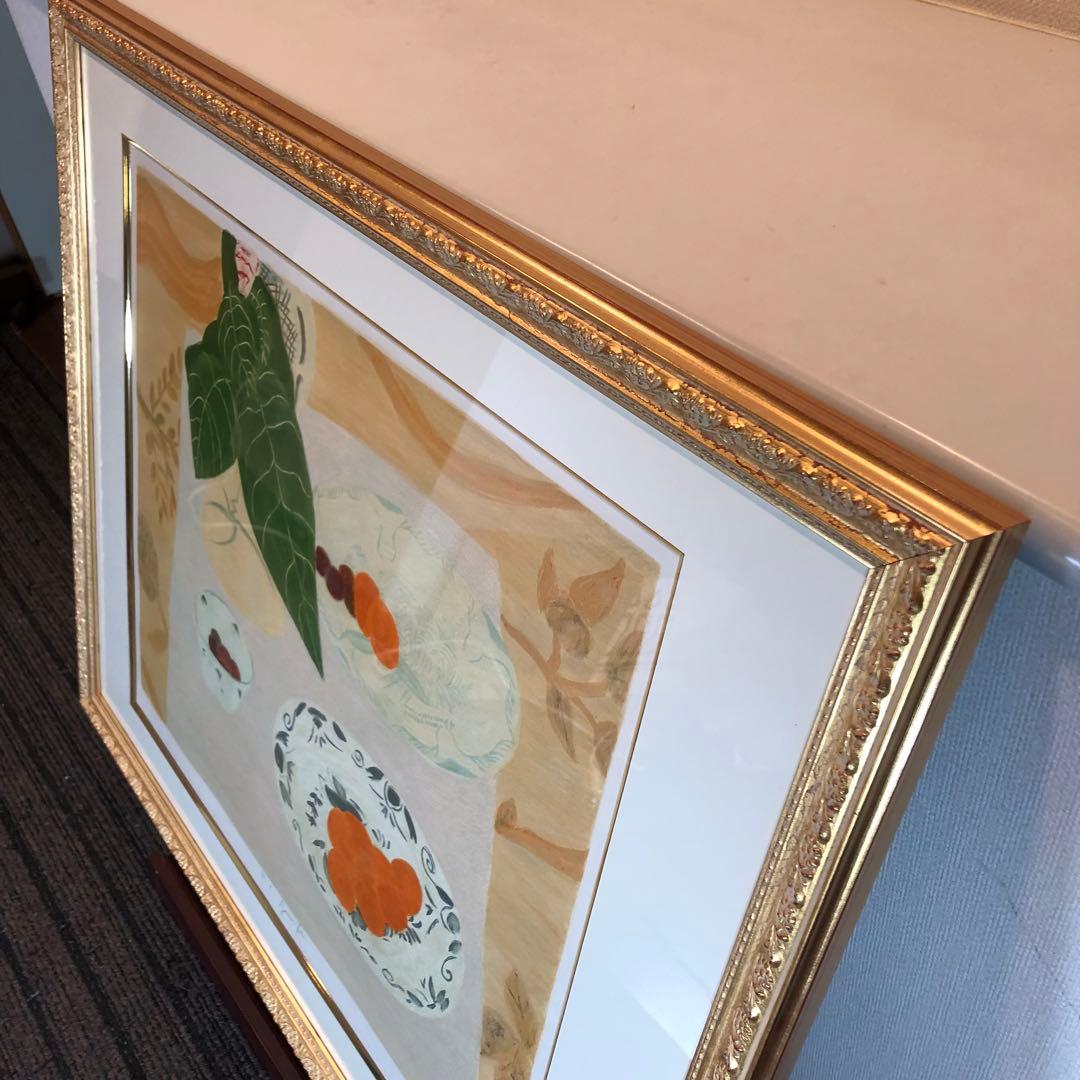 ボンコンパン　「テーブルの上の観葉植物」 リトグラフ　直筆サイン入り　額付　美品