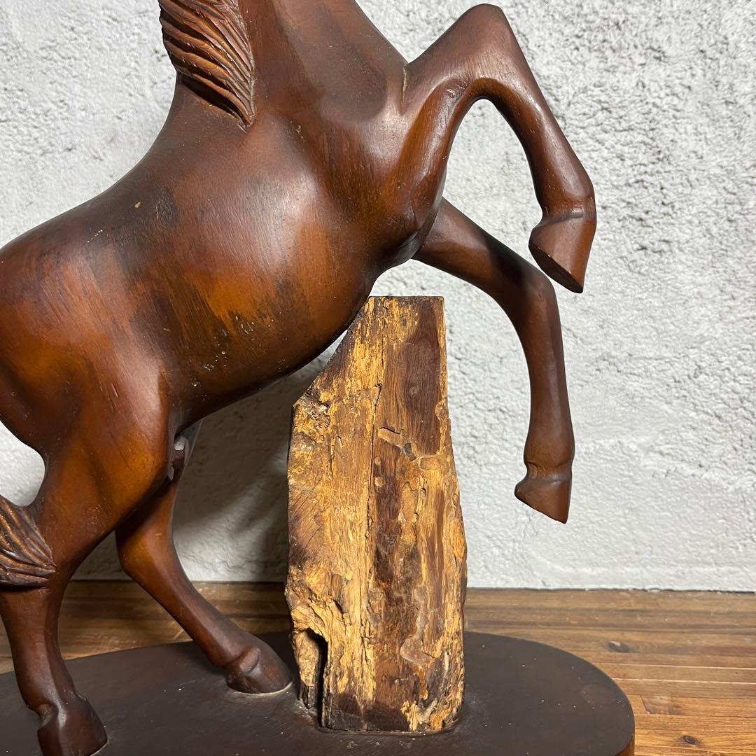 ヴィンテージ 木彫り 馬像 立ち馬 大型オブジェ インテリア 高さ45cm