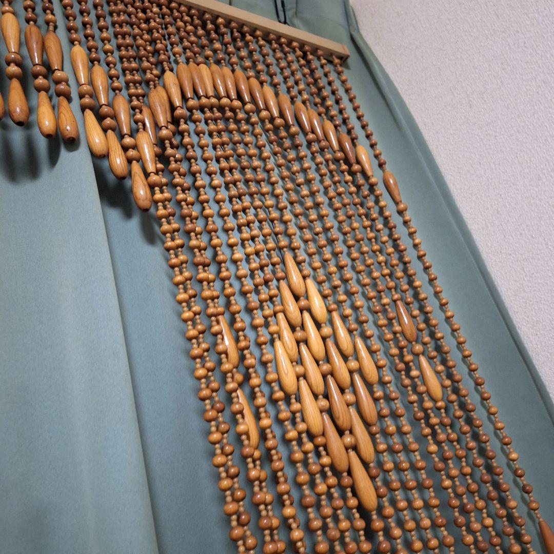 【希少・大判】昭和レトロ 珠のれん 木製 ビーズカーテン 幅140cm 当時物