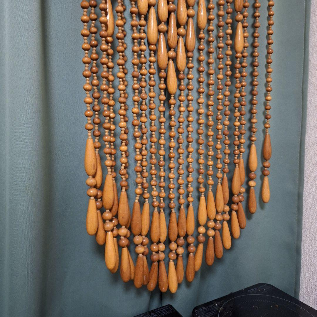 【希少・大判】昭和レトロ 珠のれん 木製 ビーズカーテン 幅140cm 当時物